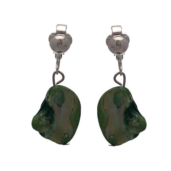 ANDREANA Silver plated Green Shell Clip On Earrings