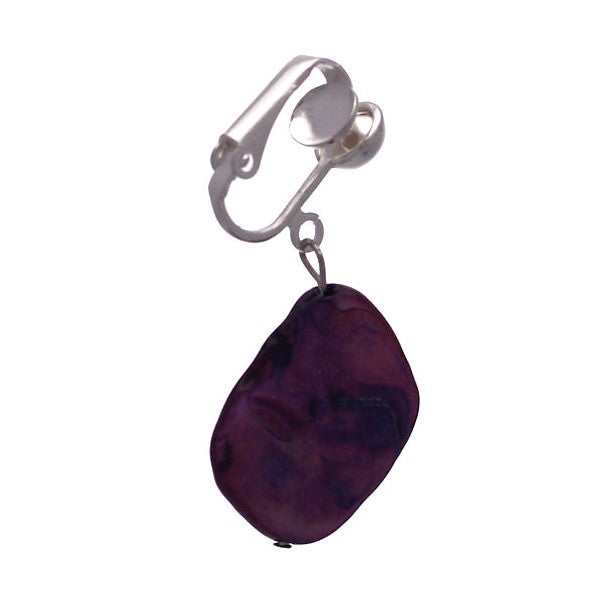 ANDREANA Silver plated Purple Shell Clip On Earrings