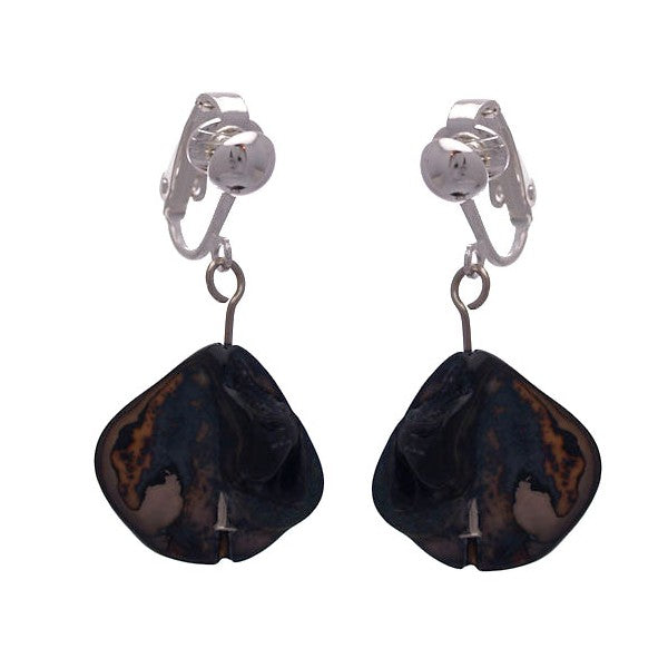 ANDREANA Silver tone Black Shell Clip On Earrings