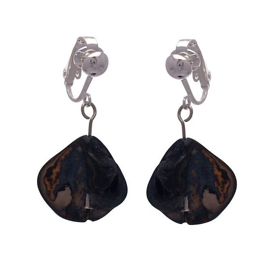 ANDREANA Silver tone Black Shell Clip On Earrings