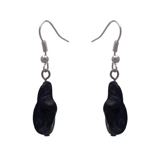 ANDREANA Silver tone Black Shell Hook Earrings