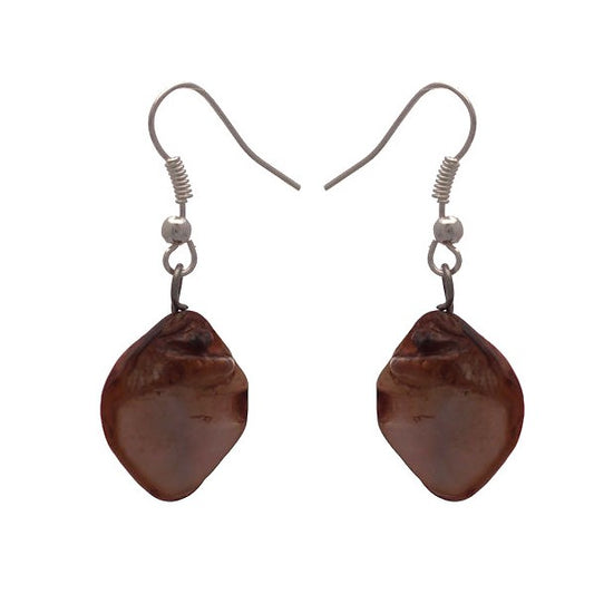 ANDREANA Silver tone Brown Shell Hook Earrings