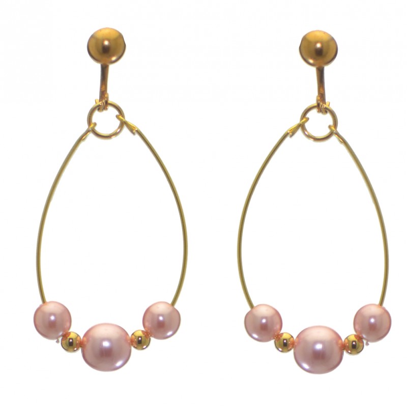 ANDROMEDA gold plated single hoop pink bead clip on earrings