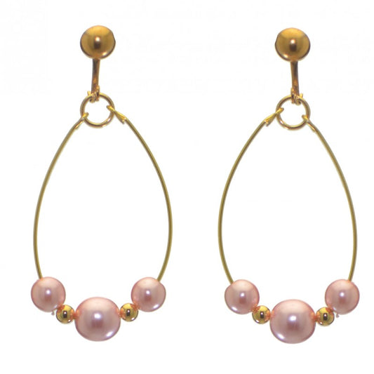 ANDROMEDA gold plated single hoop pink bead clip on earrings