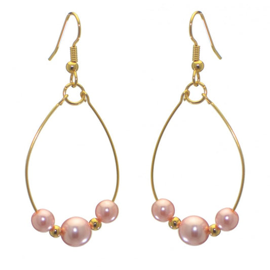 ANDROMEDA gold plated single hoop pink bead hook earrings