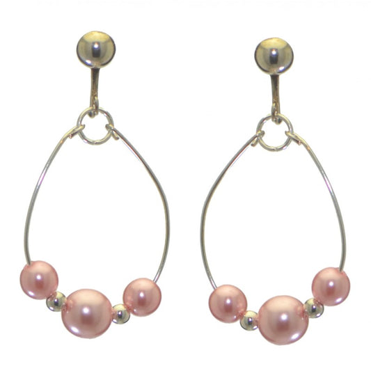 ANDROMEDA silver plated single hoop pink bead clip on earrings