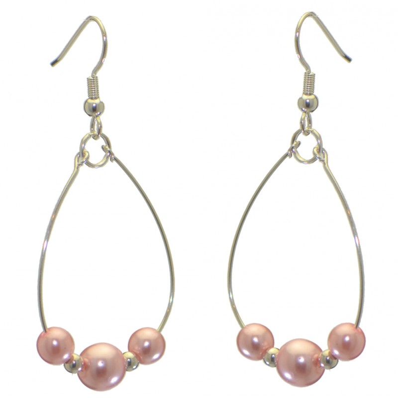ANDROMEDA silver plated single hoop pink bead hook earrings