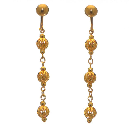 ANEKSI gold plated triple linked ball clip on earrings