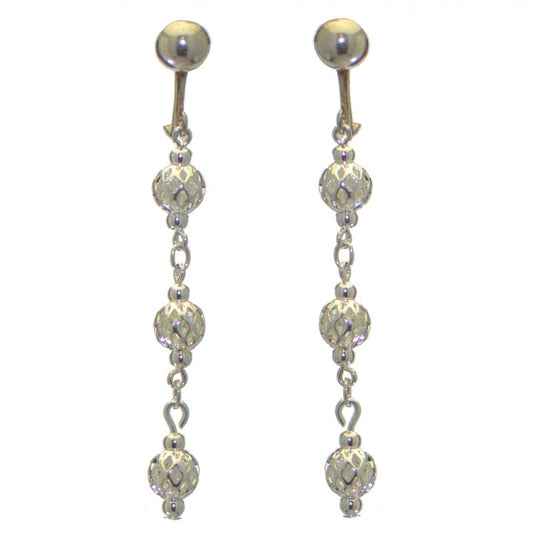 ANEKSI silver plated triple linked ball clip on earrings