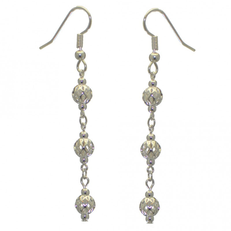 ANEKSI silver plated triple linked ball hook earrings