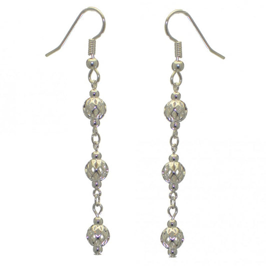 ANEKSI silver plated triple linked ball hook earrings