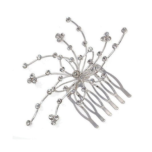 Anemone Silver tone Crystal Hair Comb