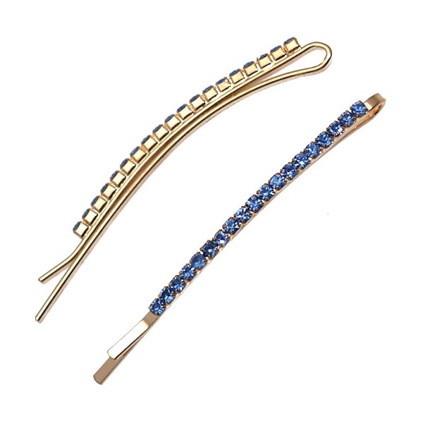 ANTEROS Gold Pair Blue Crystal Hair Clips