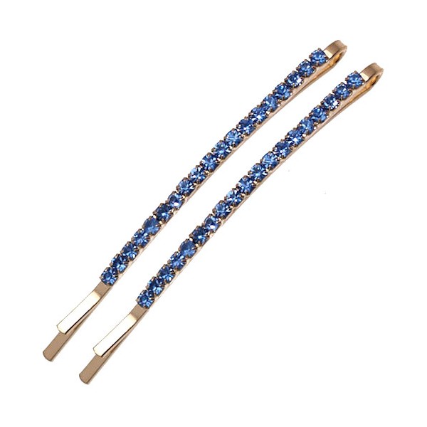 ANTEROS Gold Pair Blue Crystal Hair Clips