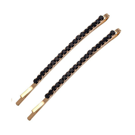 ANTEROS Gold tone Pair Black Crystal Hair Clips