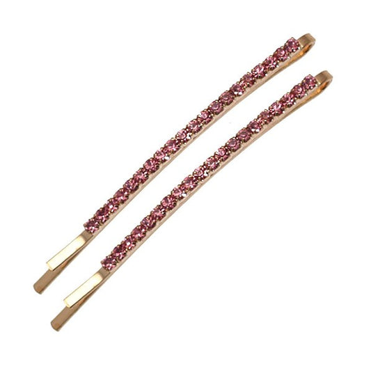 ANTEROS Gold tone Pair Pink Crystal Hair Clips