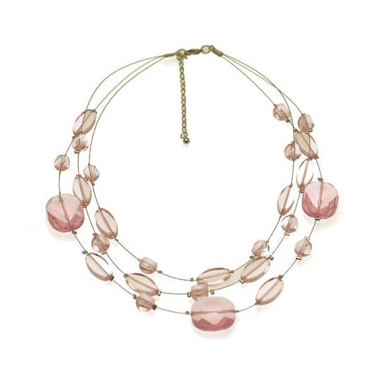 Aponi Silver tone Multi Wire Rose Pink Choker Necklace
