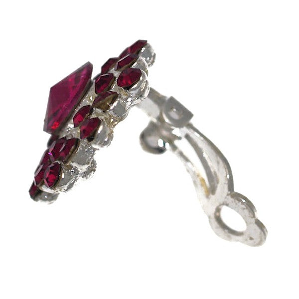 ARLINDA Silver tone Ruby Crystal Clip On Earrings