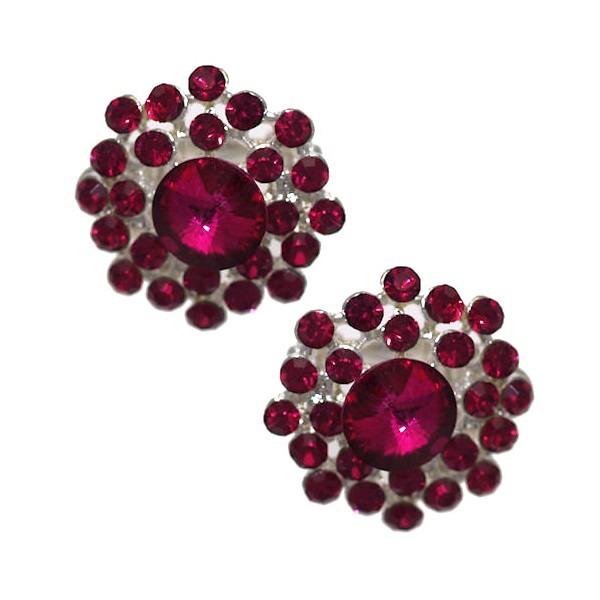 ARLINDA Silver tone Ruby Crystal Clip On Earrings