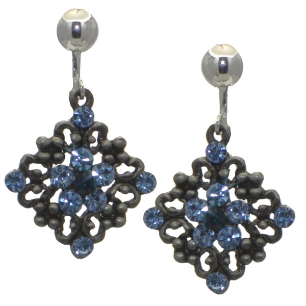 ARTEMIS Silver plated Blue Crystal Clip On Earrings by Rodney