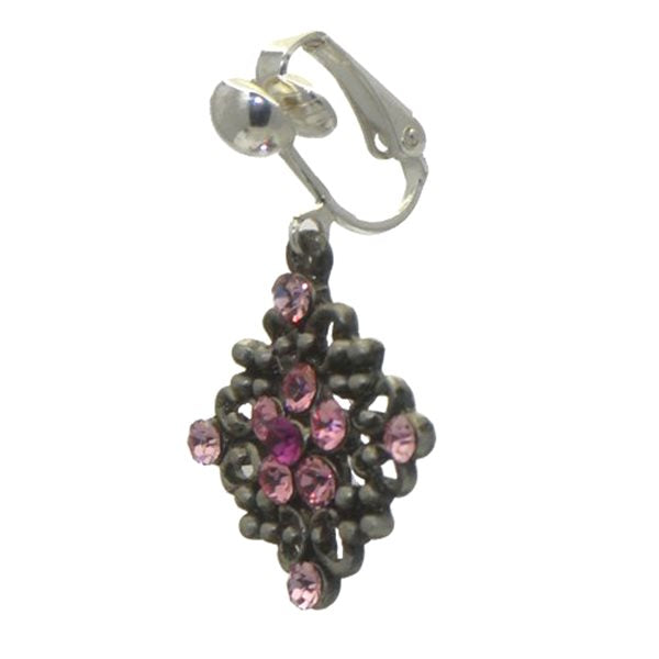 ARTEMIS Silver plated Pink Crystal Clip On Earrings by Rodney