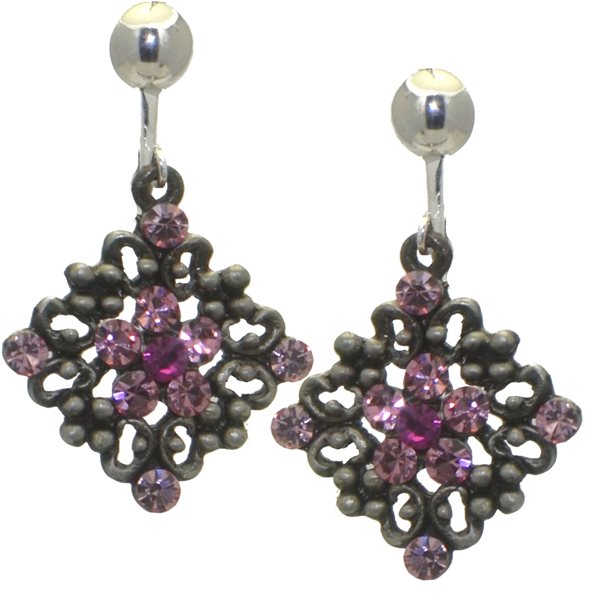 ARTEMIS Silver plated Pink Crystal Clip On Earrings by Rodney