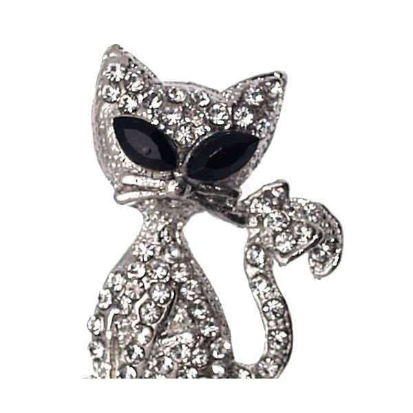 ASTRAL Silver tone Crystal Cat Brooch