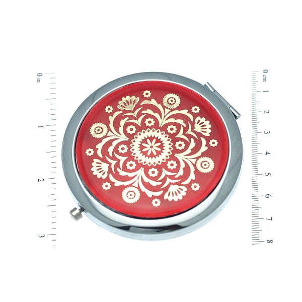 ASTRID 70mm Silver tone Red & Gold tone Compact Mirror