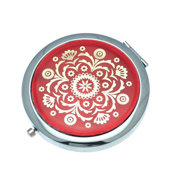 ASTRID 70mm Silver tone Red & Gold tone Compact Mirror