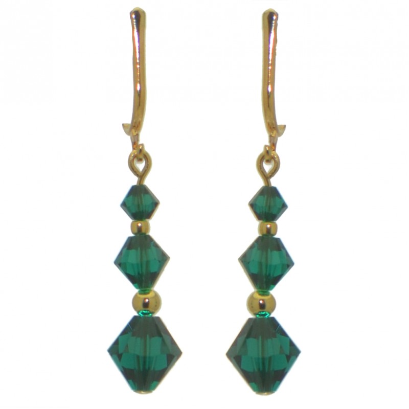 ATHALIE gold plated emerald green crystal clip on earrings