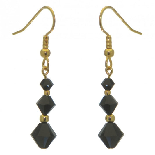 ATHALIE gold plated jet black crystal hook earrings