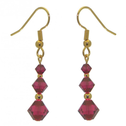 ATHALIE gold plated ruby red crystal hook earrings