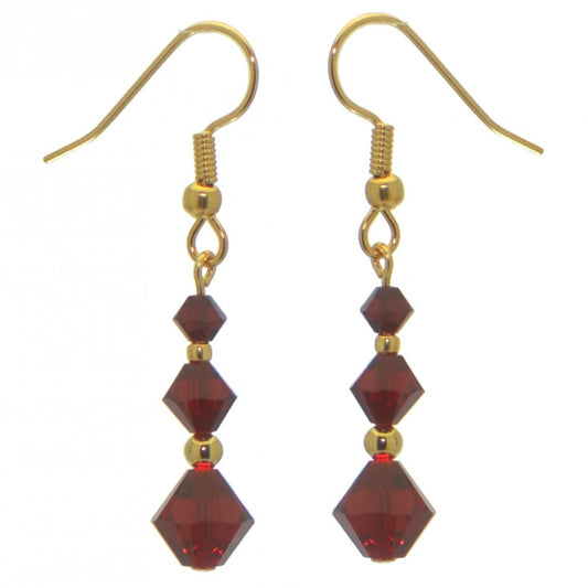 ATHALIE gold plated Siam red crystal hook earrings