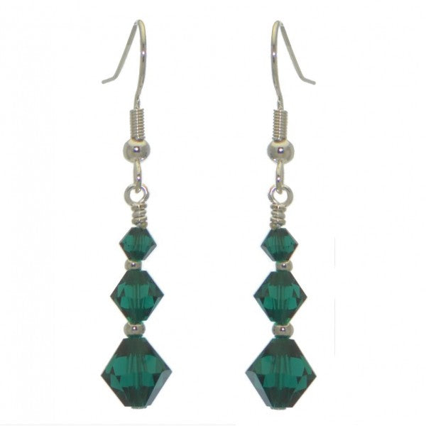 ATHALIE silver plated emerald green crystal hook earrings