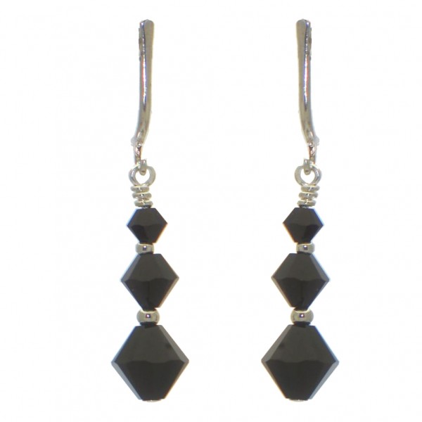 ATHALIE silver plated jet black crystal clip on earrings