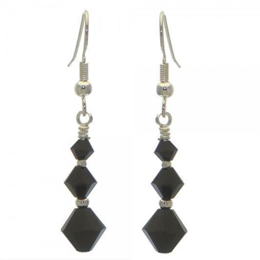 ATHALIE silver plated jet crystal hook earrings