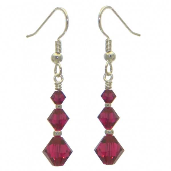 ATHALIE silver plated red tone crystal hook earrings
