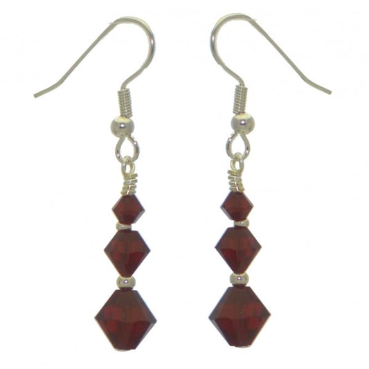 ATHALIE silver plated siam red crystal hook earrings