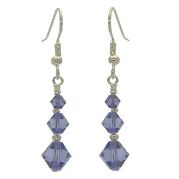 ATHALIE silver plated tanzanite lilac crystal hook earrings