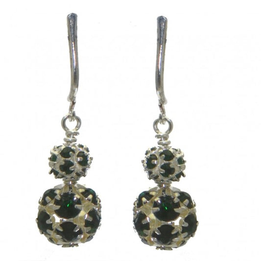 AUDRA DOUBLE silver plated emerald green crystal clip on earrings