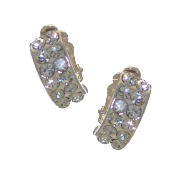 BAILEIGH Silver tone Crystal Hoop Clip On Earrings