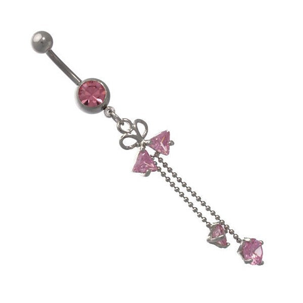 Ballet Silver Pink Crystal Surgical Steel Belly Bar