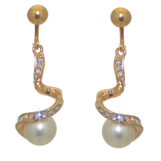 BARBARA gold tone crystal and faux pearl clip on earrings