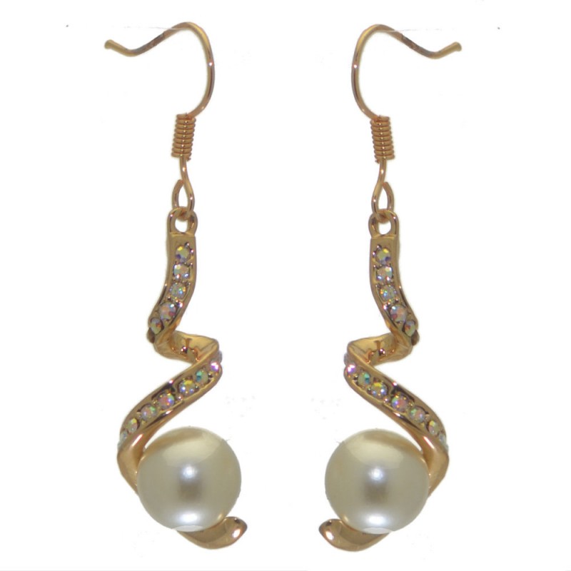 BARBARA gold tone crystal and faux pearl hook earrings