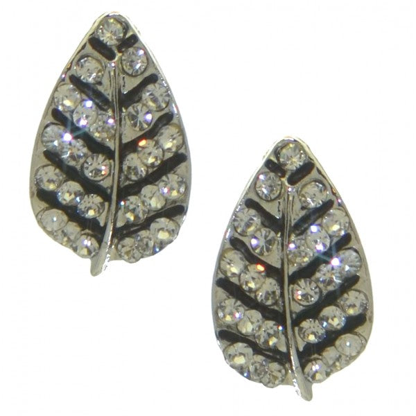 BARBEL silver plated crystal leaf clip on earrings