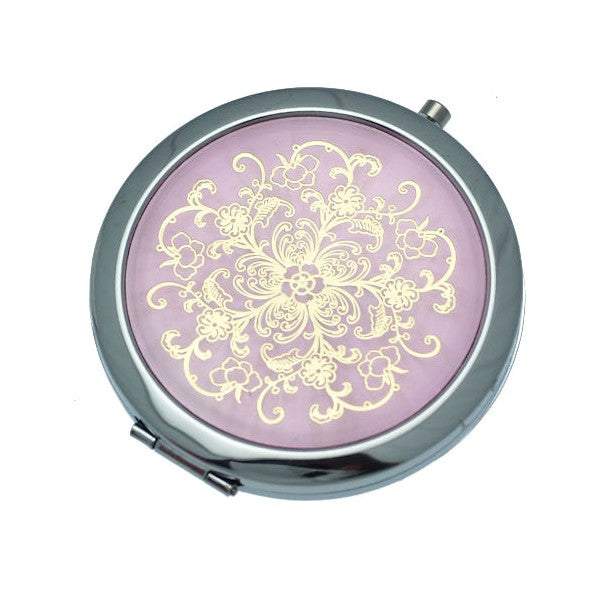 BEATRICE 70mm Silver tone Pink & Gold tone Compact Mirror
