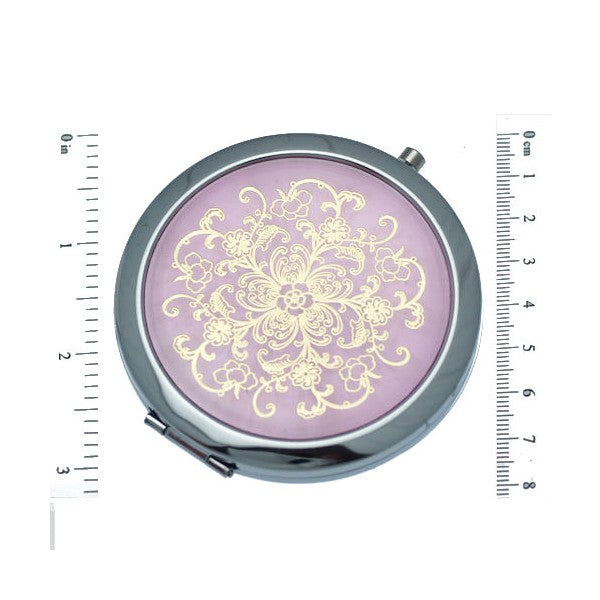 BEATRICE 70mm Silver tone Pink & Gold tone Compact Mirror