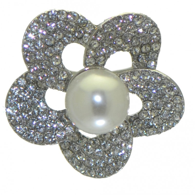 BEGONIA silver plated crystal faux pearl scarf clip - brooch