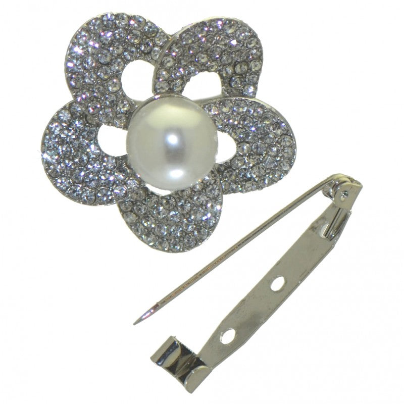 BEGONIA silver plated crystal faux pearl scarf clip - brooch