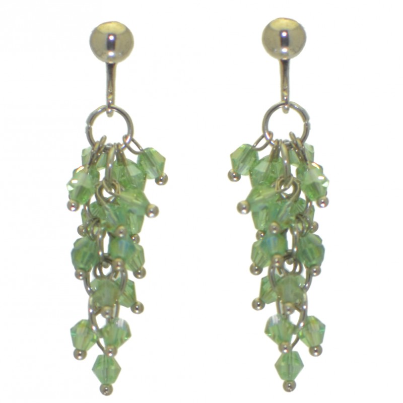 BEIBHINN LARGE silver plated green AB clip on earrings
